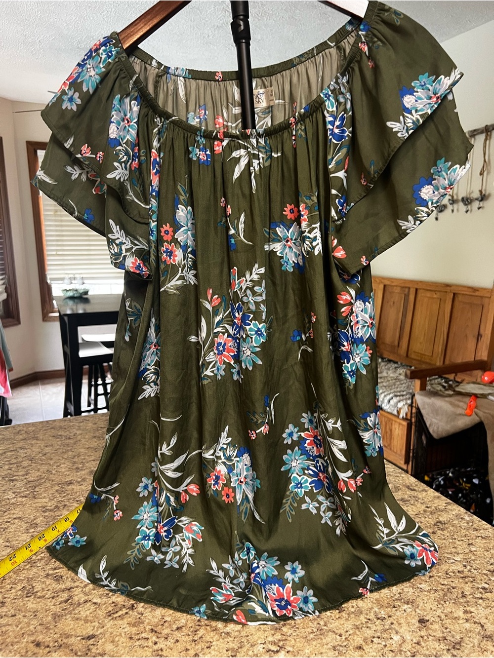 Terra & Sky olive green floral top blouse